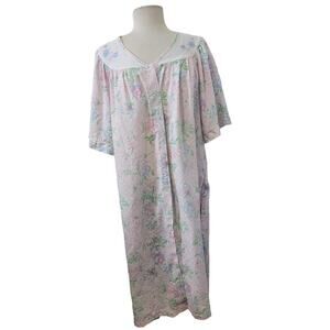 Vintage Simply Basic Floral Night Gown Granny Pajama PJ Sleeper Button Front 1x